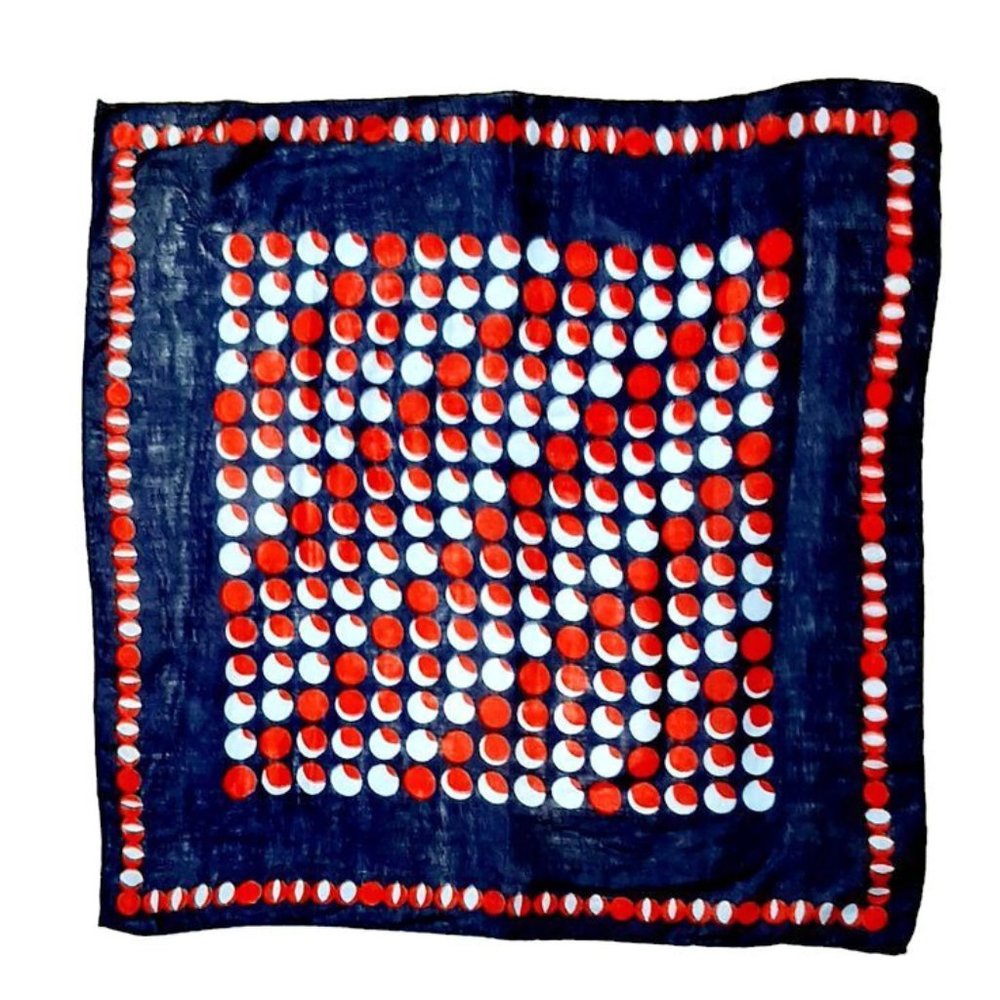 1950s Vintage Cotton Hankie Bandana Or Scarf In Blue With Red & White Polka Dots